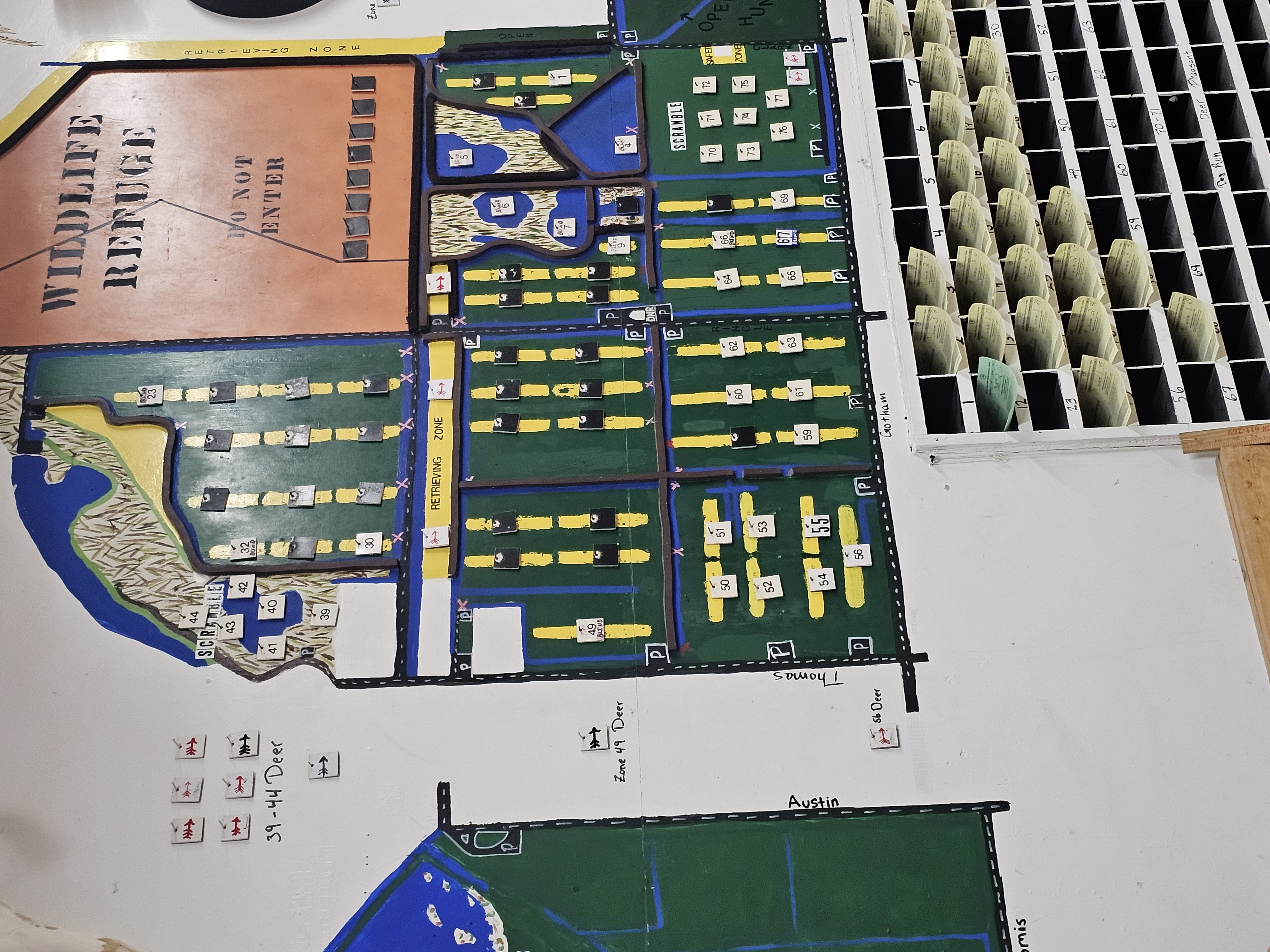 A map of the hunting spots at Fish Point Managed Waterfowl Area